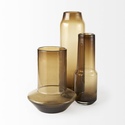 10" Golden Brown Abstract Cylinder Crystal Glass Table Vase HomeRoots