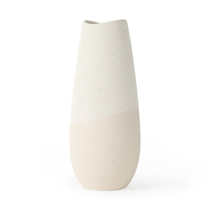 14" Cream Abstract Cylinder Ceramic Table Vase HomeRoots