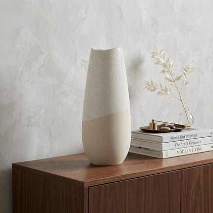 14" Cream Abstract Cylinder Ceramic Table Vase HomeRoots
