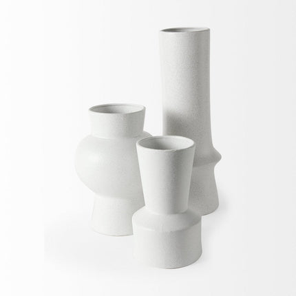 11" White Abstract Cylinder Ceramic Table Vase HomeRoots