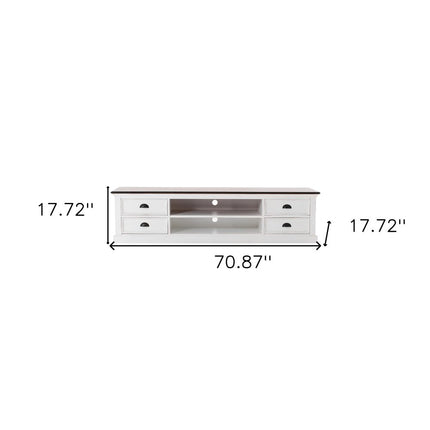 71" Brown And White Solid Wood Cabinet_Enclosed storage TV Stand