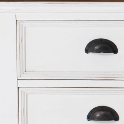 71" Distressed White and Brown Wood Entertainment Unit with Four Drawers HomeRoots