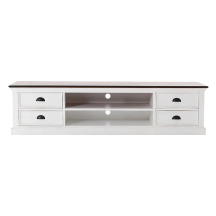 71" Brown And White Solid Wood Cabinet_Enclosed storage TV Stand