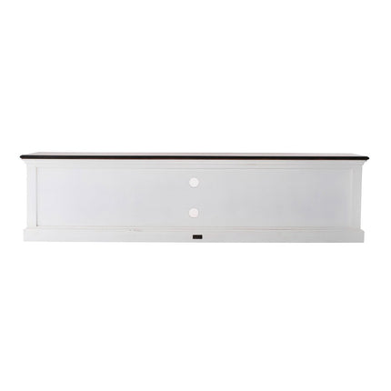 71" Distressed White and Brown Wood Entertainment Unit with Four Drawers HomeRoots