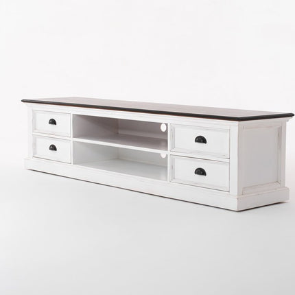 71" Distressed White and Brown Wood Entertainment Unit with Four Drawers HomeRoots
