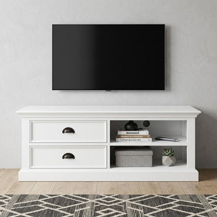 47" White Solid Wood Drawers and Open Shelving Entertainment Center HomeRoots