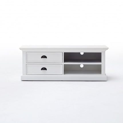 47" White Solid Wood Drawers and Open Shelving Entertainment Center
