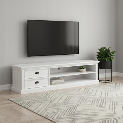 71" Classic White Entertainment Unit with Two Drawers HomeRoots