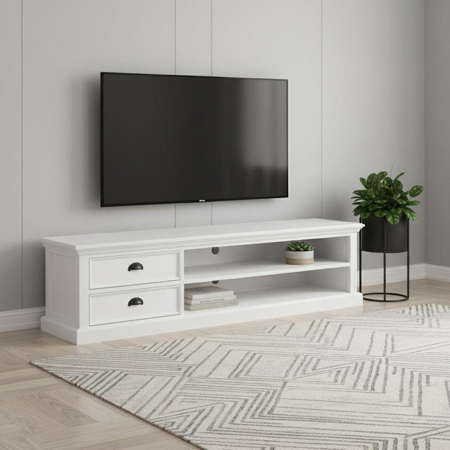 71" Classic White Entertainment Unit with Two Drawers HomeRoots