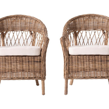 Set of Two Gray Brown Semi Circle Back Wicker Chairs with Seat Cushions HomeRoots