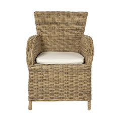Set of Two Tan Textured Outdoor Dining Chairs with Beige Cushions HomeRoots