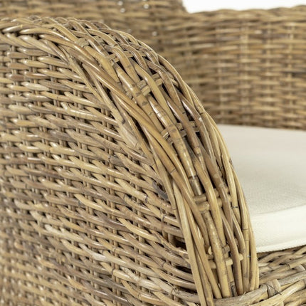 Set of Two Tan Textured Outdoor Dining Chairs with Beige Cushions HomeRoots