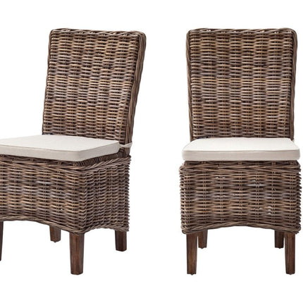 Set of Two Cream and Brown Dining Parsons Chairs HomeRoots