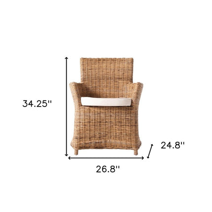 Set of Two Cream And Natural Rattan Dining Arm Chairs