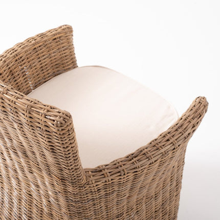 Set of Two Cream And Natural Rattan Dining Arm Chairs