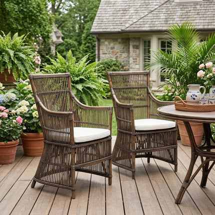Set of Two Cream Rattan Outdoor Arm Chairs HomeRoots
