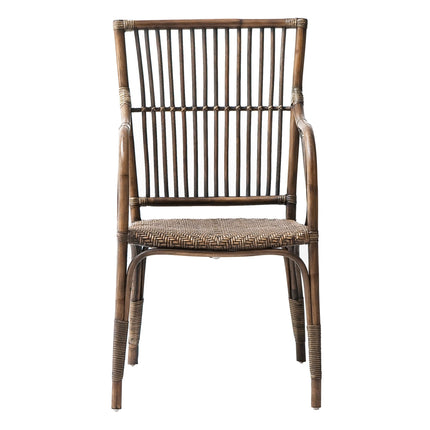 Set of Two Natural Rattan Slat Back Dining Arm Chairs HomeRoots