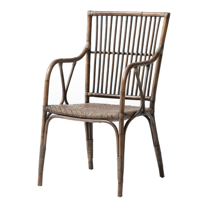 Set of Two Natural Rattan Slat Back Dining Arm Chairs HomeRoots