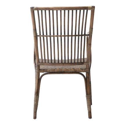 Set of Two Natural Rattan Slat Back Dining Arm Chairs HomeRoots