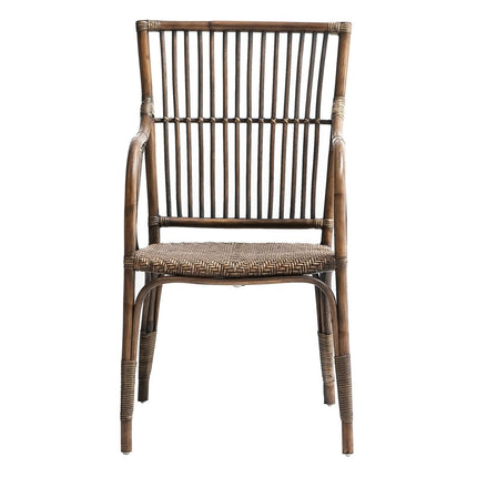 Set of Two Natural Rattan Slat Back Dining Arm Chairs HomeRoots