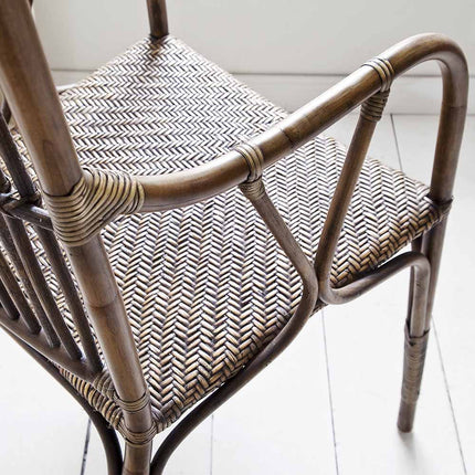 Set of Two Natural Rattan Slat Back Dining Arm Chairs HomeRoots
