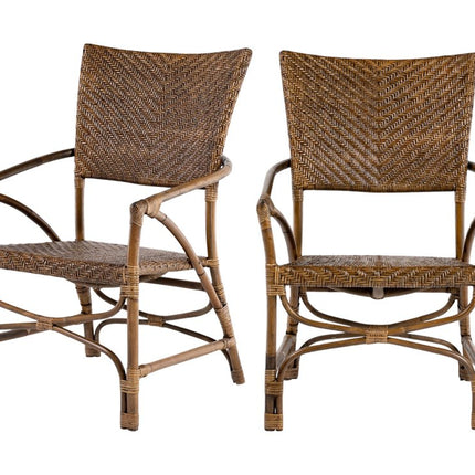 Set of Two Natural Rattan Open Back Dining Arm Chairs HomeRoots