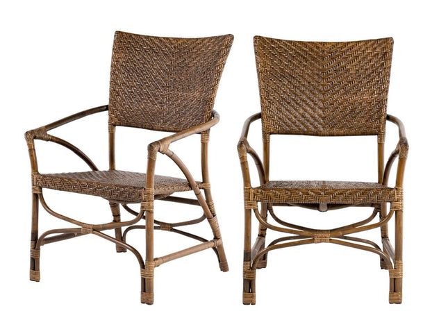 Set of Two Natural Rattan Open Back Dining Arm Chairs HomeRoots