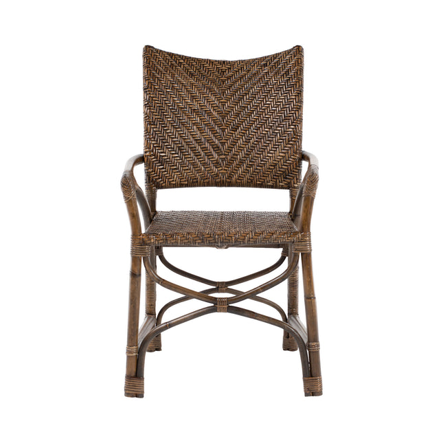 Set of Two Brown Open Back Dining Arm Chairs