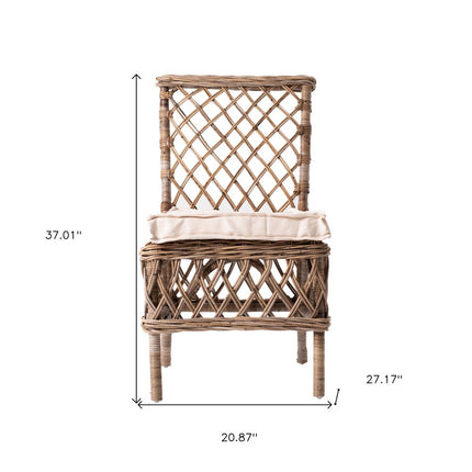 Set of Two Cream Woven Rattan Outdoor Accent Chairs HomeRoots