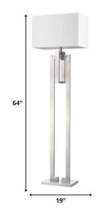 64" Nickel Traditional Shaped Floor Lamp With White Rectangular Shade HomeRoots