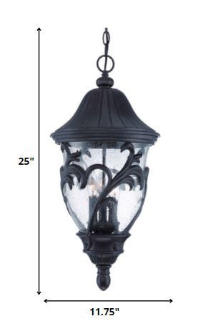 XL Three Light Matte Black Leaf Detail Hanging Light HomeRoots