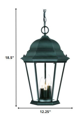 Three Light Matte Black Domed Glass Lantern Hanging Light HomeRoots