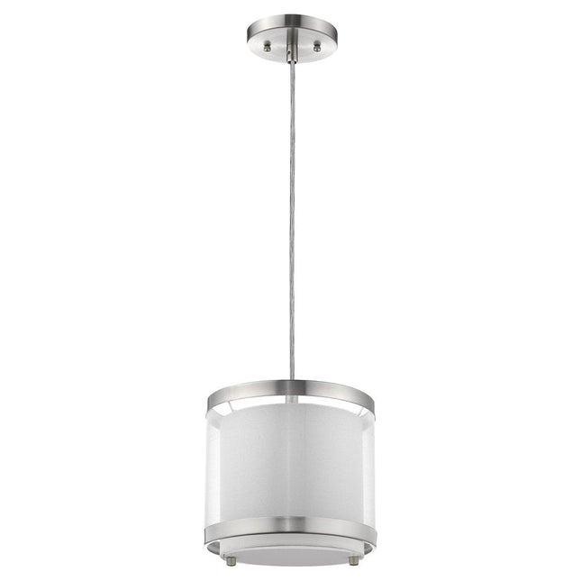 White and Silver Hanging Light with Fabric Shade HomeRoots