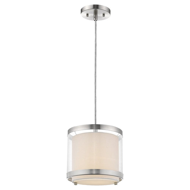 White and Silver Hanging Light with Fabric Shade HomeRoots