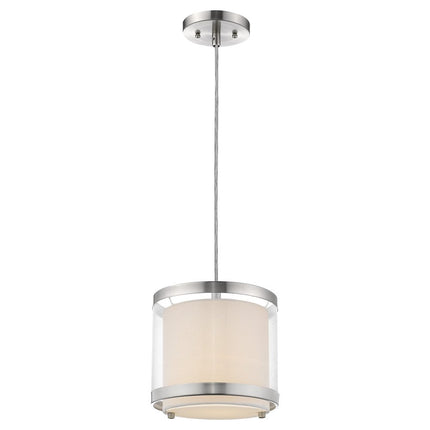 White and Silver Hanging Light with Fabric Shade HomeRoots