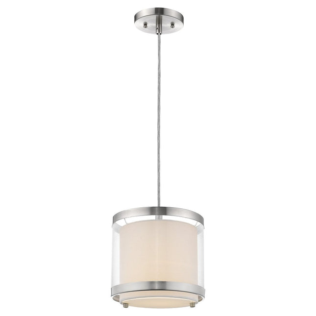 White and Silver Hanging Light with Fabric Shade HomeRoots