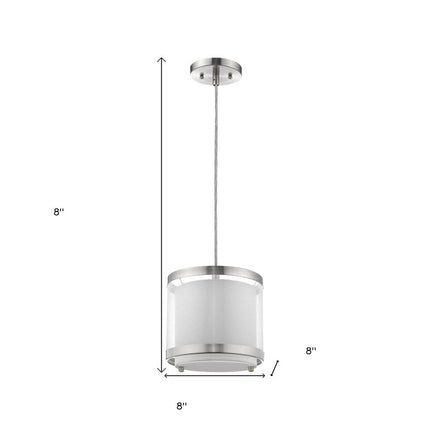 White and Silver Hanging Light with Fabric Shade HomeRoots