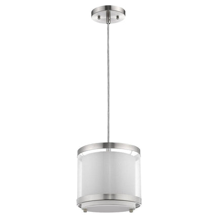 White and Silver Hanging Light with Fabric Shade HomeRoots
