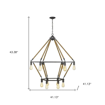 Brown and Black Twelve Light Metal Dimmable Chandelier HomeRoots