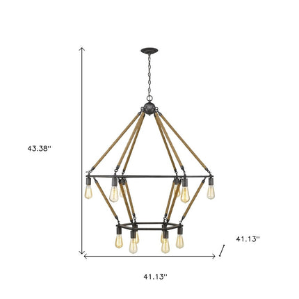Brown and Black Twelve Light Metal Dimmable Chandelier HomeRoots