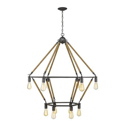 Brown and Black Twelve Light Metal Dimmable Chandelier HomeRoots