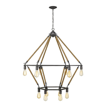 Brown and Black Twelve Light Metal Dimmable Chandelier HomeRoots
