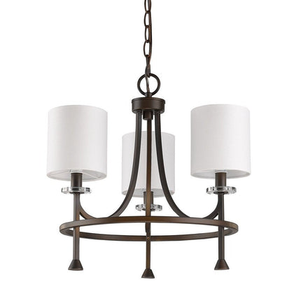 Bronze Candle Style Three Light Metal Dimmable Chandelier With White Shades HomeRoots