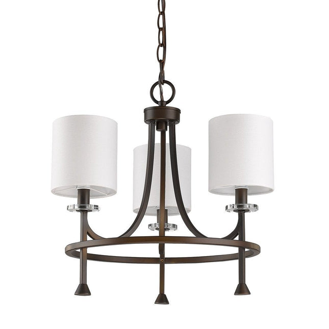 Bronze Candle Style Three Light Metal Dimmable Chandelier With White Shades HomeRoots