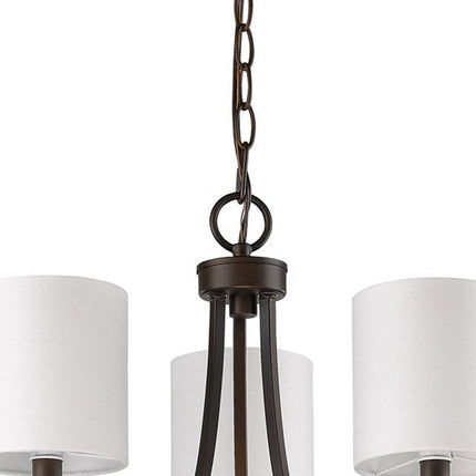 Bronze Candle Style Three Light Metal Dimmable Chandelier With White Shades HomeRoots