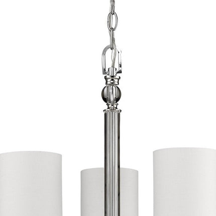 Silver Candle Style Three Light Metal and Crystals Dimmable Chandelier With White Shades HomeRoots