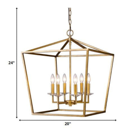 Kennedy 6-Light Antique Gold Foyer Pendant With Crystal Bobeches HomeRoots