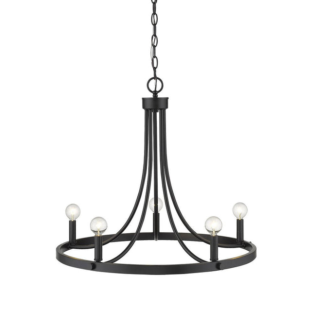 Black Candle Style Five Light Metal Dimmable Chandelier HomeRoots