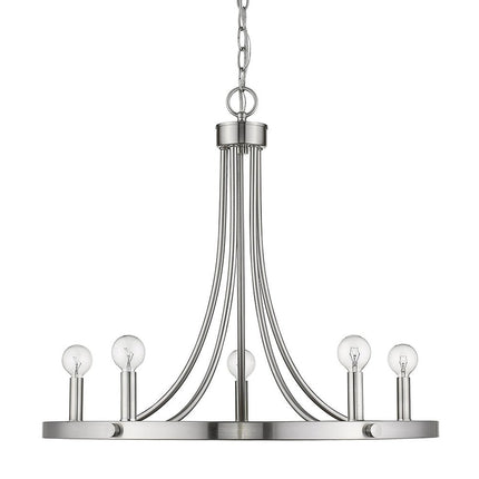 Silver Candle Style Five Light Metal Dimmable Chandelier HomeRoots