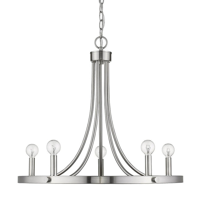 Silver Candle Style Five Light Metal Dimmable Chandelier HomeRoots
